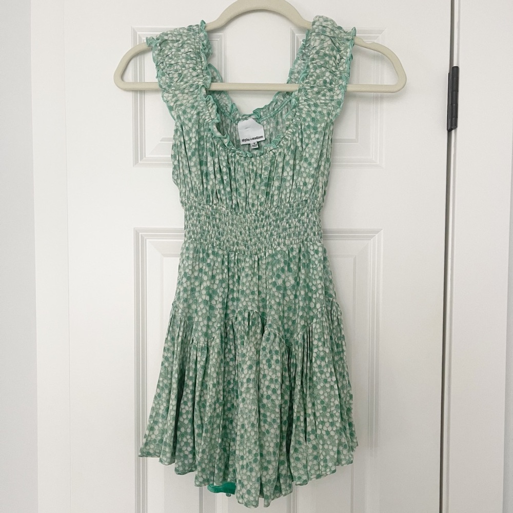 skylar+madison summer dress, sage green and white pattern, size small
